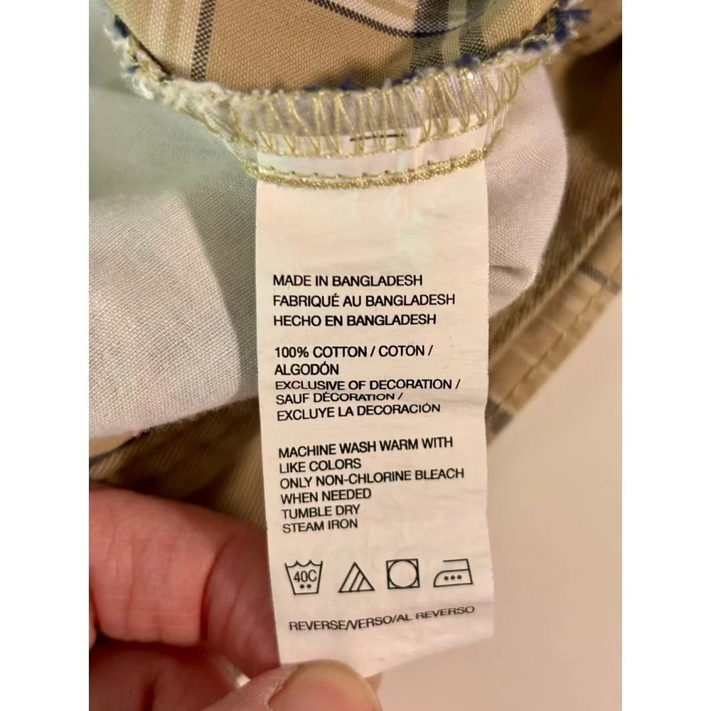 IZOD Plaid Chino Shorts Mens 38 Tan Grey Cotton Flat Front‎ 10